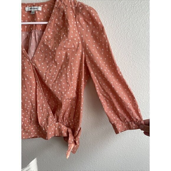 Madewell Star Scatter Wrap Shirt Blouse Size XSmall 3/4 Sleeve Coral Peach Color - Picture 5 of 10